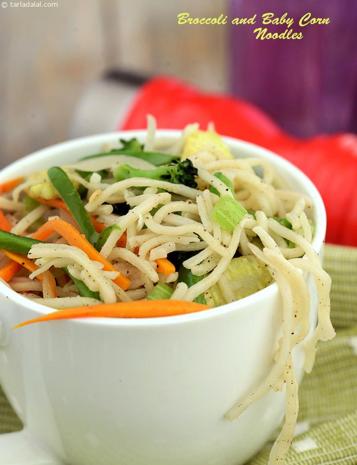 Broccoli and Baby Corn Noodles recipe | Noodle Recipes | by Tarla Dalal ...