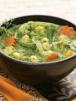 Vegetables In Spinach Gravy, an assortment of vegetables in a yummy spinach gravy.