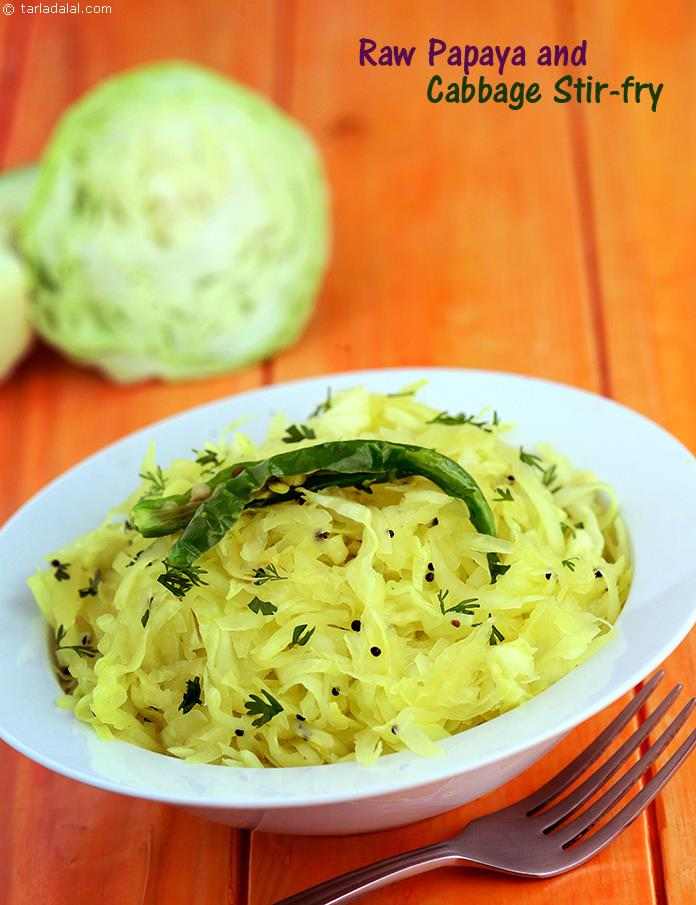 Raw Papaya and Cabbage Stir-fry recipe, Indian Diabetic ...