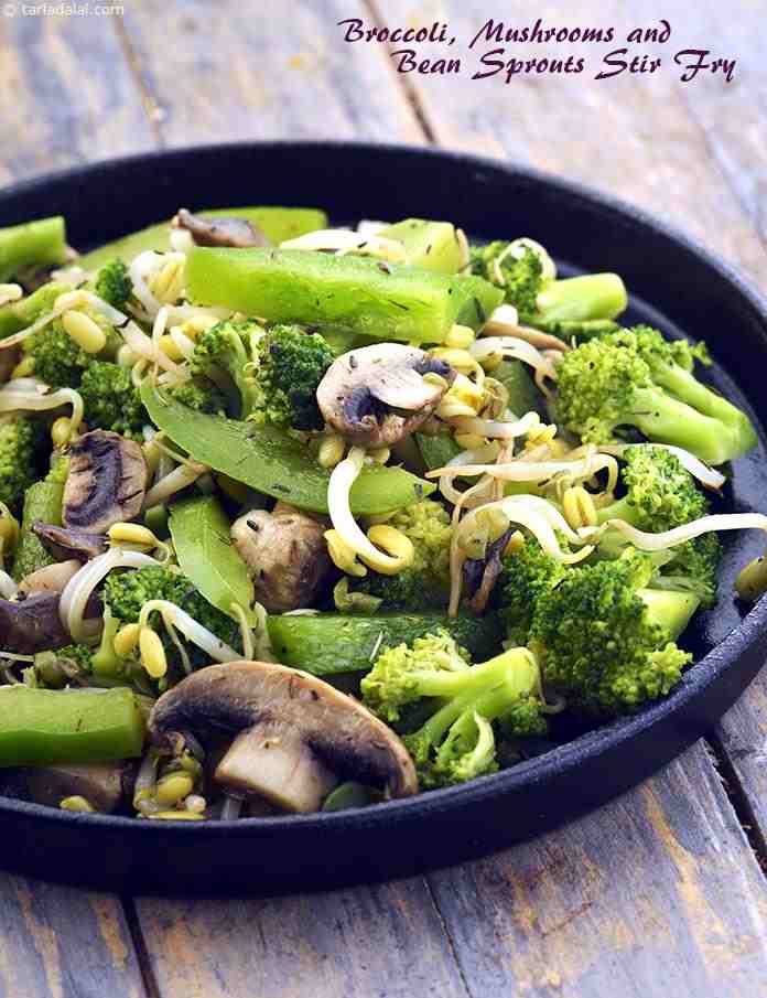 Broccoli, Mushrooms and Bean Sprouts Stir Fry recipe | by Tarla Dalal ...