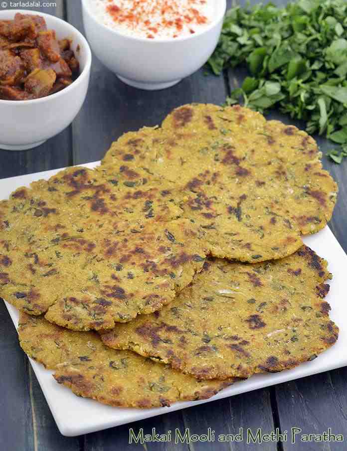 Makai Mooli and Methi Paratha, Punjabi Breakfast recipe