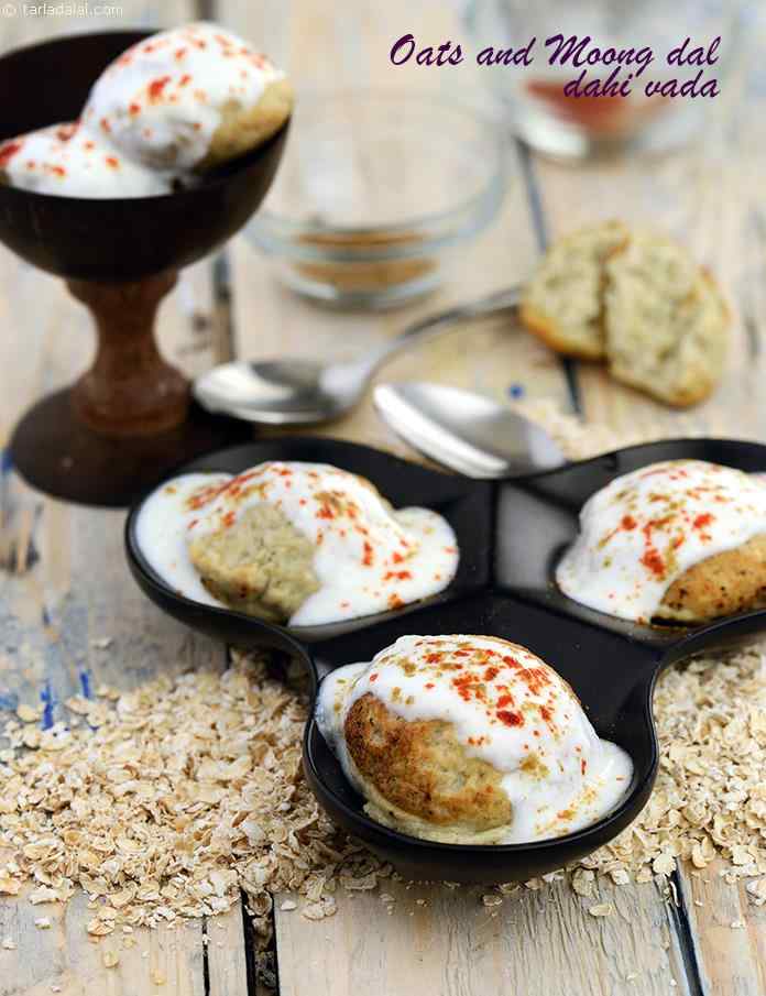 Oats and Moong Dal Dahi Vada recipe | healthy dahi vada