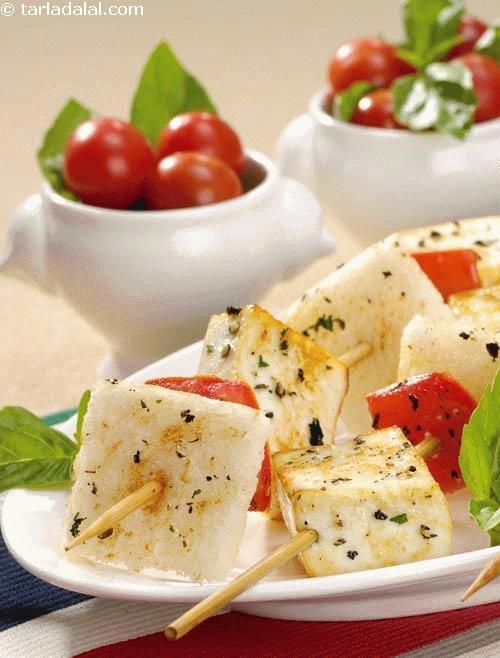 Paneer and Tomato Skewers ( Paneer Snacks ) recipe | by Tarla Dalal ...