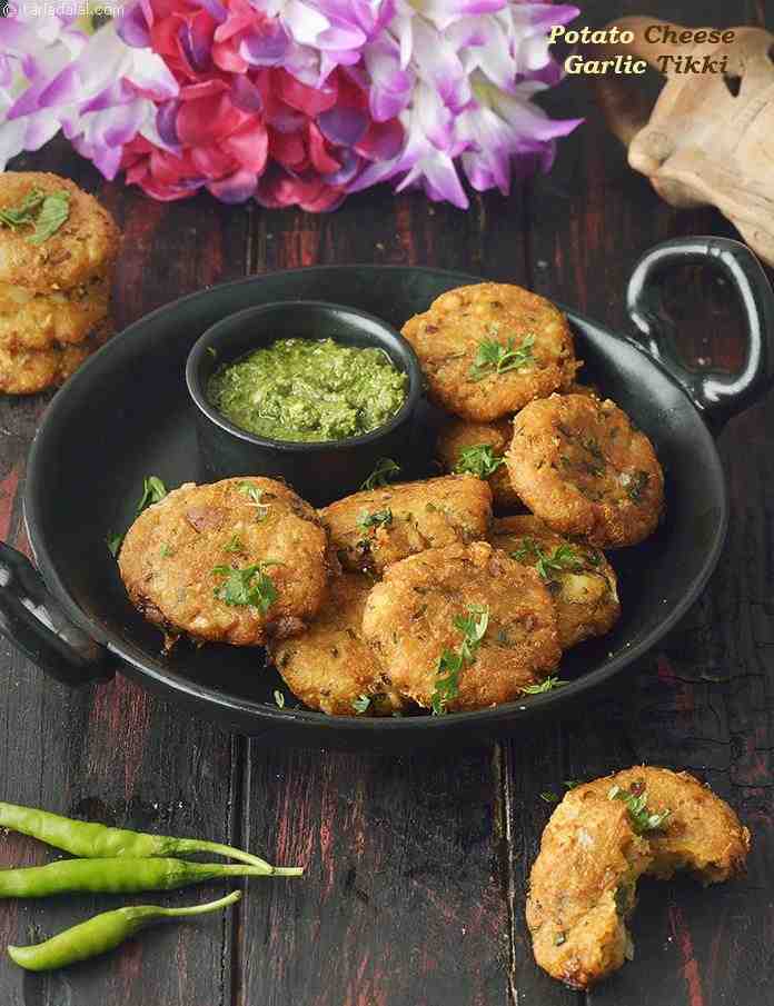 Potato Cheese Garlic Tikki, Lehsuni Tikki recipe