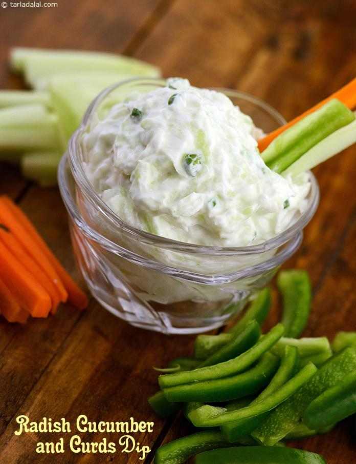 Radish, Cucumber and Curd Dip recipe, Mocktail Recipes | Snack Recipes