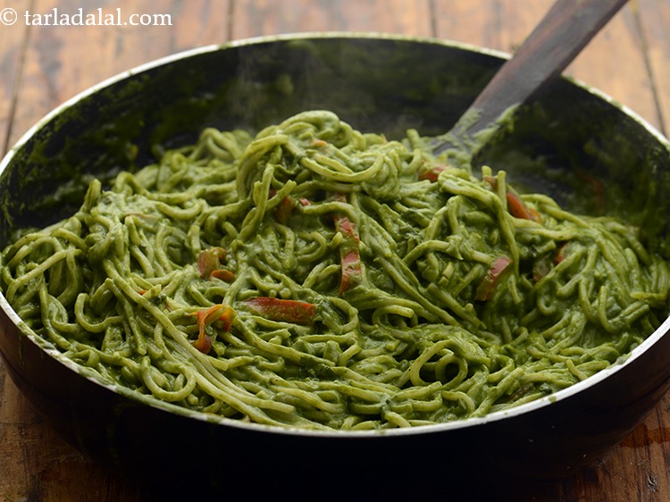 spinach noodles recipe Indian style spinach noodles