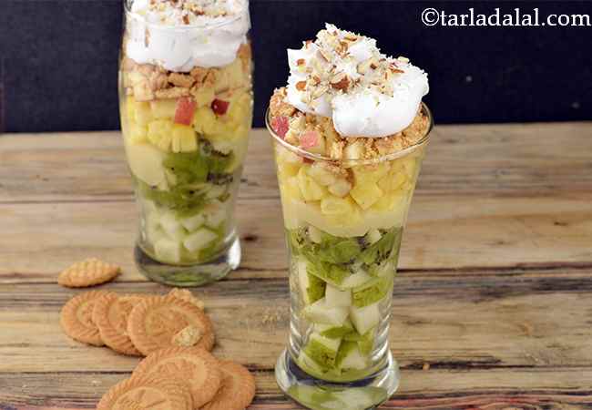 Layered Fruit, White Chocolate and Coconut Biscuit Dessert