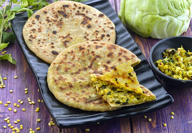 cabbage and dal parathas recipe | Low Sodium recipes to lower blood pressure | healthy cabbage dal paratha