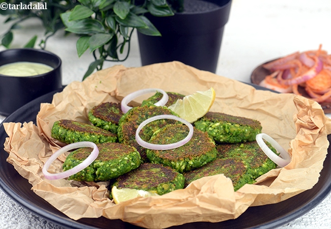 hara bhara kebab on tava recipe | healthy hara bhara kabab | spinach and green peas cutlet |