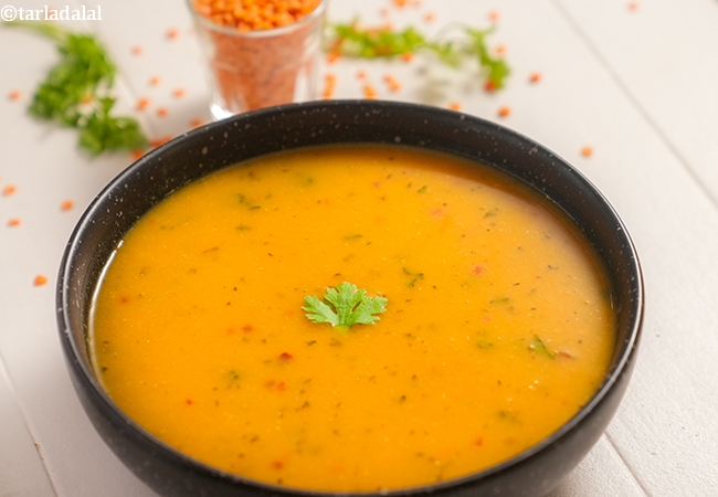 red lentil soup recipe | Indian style red lentil vegetable soup | heart friendly red lentil soup for weight loss |