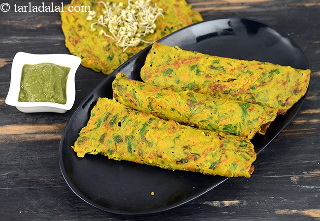 sprouts pancake recipe | sprouts chilla | sprouts and vegetables chilla | healthy Indian pancakes |